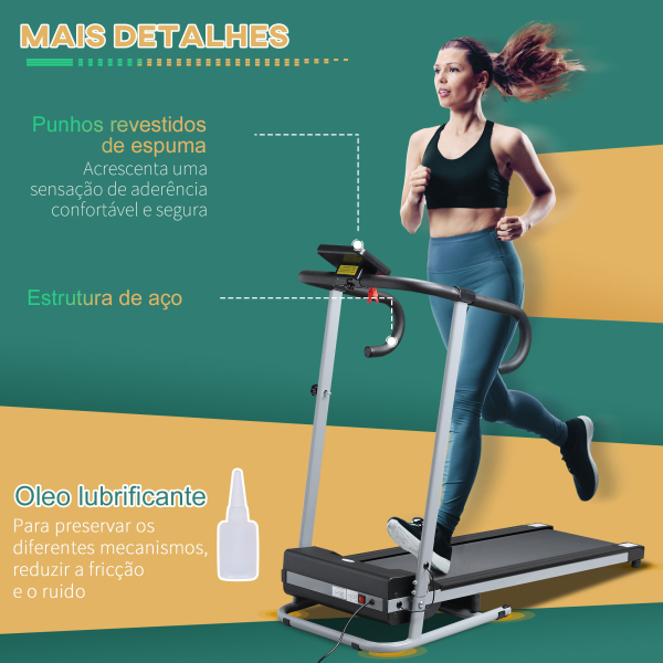 HOMCOM Passadeira Elétrica Dobrável com Velocidade 1-10km/h com Ecrã LCD e Carga Máxima 110kg para Casa Escritório 120,5x60x116 cm Preto e Cinza - Image 7