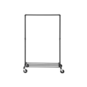 Cabideiro de metal reforçado com rodas SONGMICS, suporta 90 kg, design industrial, cabideiro com 1 varão e prateleira, para lavanderia de quarto, preto HSR61BK