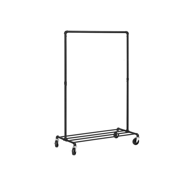 Cabideiro de metal reforçado com rodas SONGMICS, suporta 90 kg, design industrial, cabideiro com 1 varão e prateleira, para lavanderia de quarto, preto HSR61BK - Image 2
