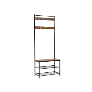 Cabideiro VASAGLE, cabideiro com banco para sapatos, cabideiro com sapateira, design 3 em 1, estrutura de aço, para corredor, entrada, 32 x 70 x 175 cm, industrial, marrom rústico e preto HSR41BX