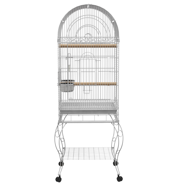PawHut Gaiola para Pássaros com Rodas Bandeja Amovível Prateleira 2 Comedouros de Aço Inoxidável e Poleiro 51x51x153 cm Branco - Image 9