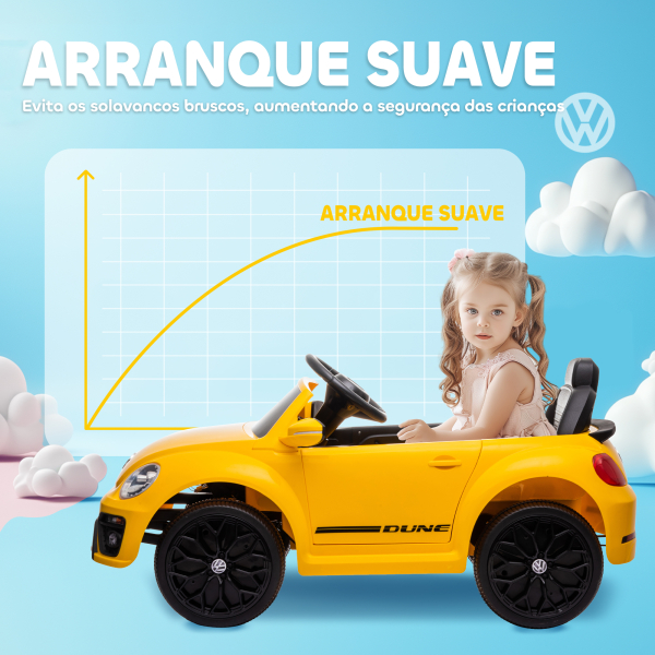 AIYAPLAY Carro Elétrico para Crianças Carro Elétrico Infantil Volkswagen Beetle com Bateria 12V Faróis Buzina e Música 97x56,5x46 cm Amarelo - Image 6