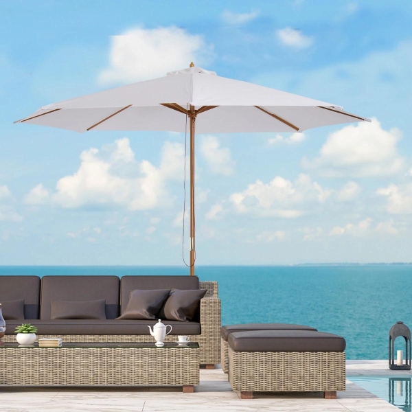 Outsunny Chapéu de Sol de Jardim Ø300x250cm com Sistema de Polia Teto Ventilado e Mastro Desmontável de Madeira para Terraço Pátio Exterior Branco - Image 2