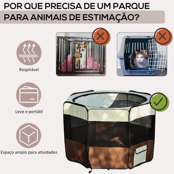 PawHut Parque para Animais de Estimação Dobrável com 2 Portas e Almofada Tecido Oxford Ø117x71 cm Marrom - Image 4