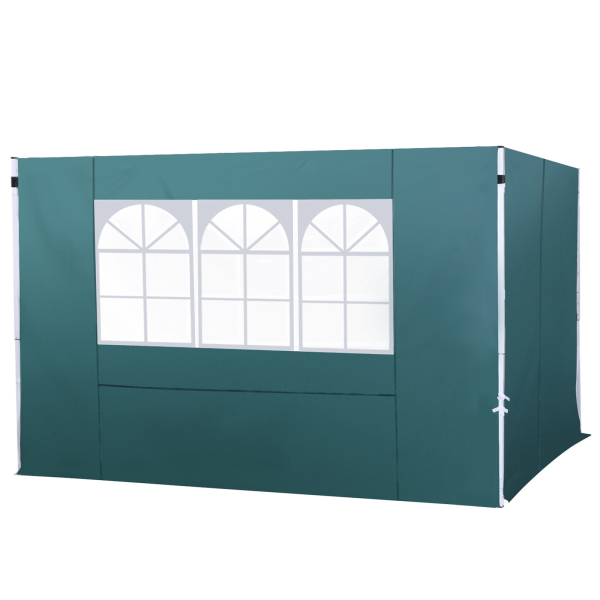 Outsunny 2 Paredes Laterais para Tenda 3x3 m Parede Lateral de Substituição de Tecido Oxford com Janela 300x200 cm Verde