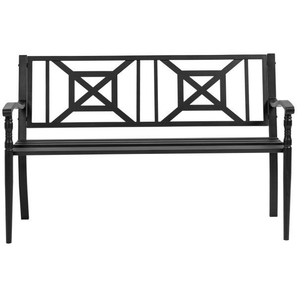 Outsunny Banco de Jardim de 2 Lugares Banco de Exterior de Aço com Apoio para os Braços e Encosto Decorativo para Terraço Varanda Pátio Carga 280kg 128x62,5x81,5cm Preto - Image 9