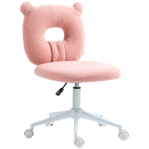 HOMCOM Cadeira de Secretária de Carneirinho Cadeira Infantil Giratória com Encosto em Forma de Urso 50x56x80-90 cm Rosa