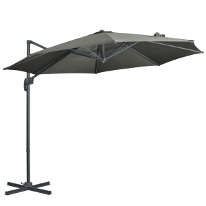 Outsunny Chapéu de Sol de Jardim Excêntrico com Rotação 360° Inclinação Manivela e Base Cruzada Ø293x248 cm Cinza Escuro
