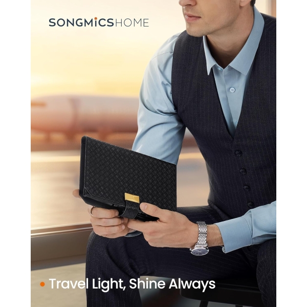 Coleção ONGMICS HOME RONNE - Bolsa para 3 relógios, estojo de viagem para relógios, couro sintético com relevo, organizador portátil para armazenamento de relógios, 22 x 14,5 x 4,5 cm, ideia para presente, tinta preta JWB018B01 - Image 2