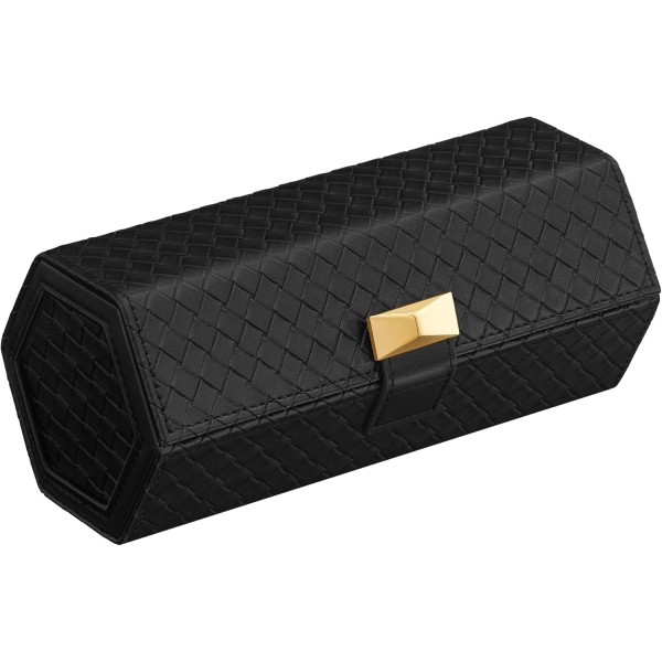SONGMICS HOME Suporte para relógios, estojo de viagem para 3 relógios, caixa hexagonal para relógios masculinos, couro sintético com relevo, organizador de relógios com compartimento oculto, presentes de Natal para homens, tinta preta UJWB027B01