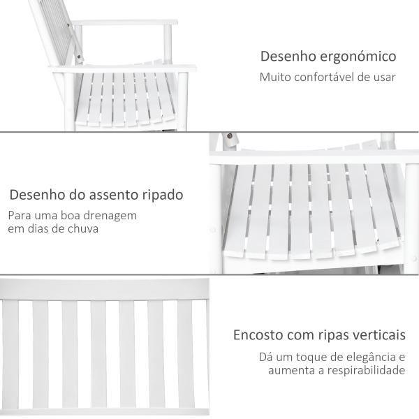 Outsunny Banco Baloiço de Jardim de 2 Lugares Banco Baloiço de Madeira com Apoio para os Braços e Encosto de Ripas para Terraço Exterior Carga 250kg 125x68,5x102cm Branco - Image 6