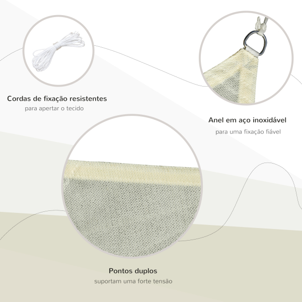 Outsunny Vela de Sombra Retangular 3x4 m Toldo Vela de HDPE com Proteção UV Aneis em Forma de D e Cordas para Jardim Pátio Piscina Creme - Image 5