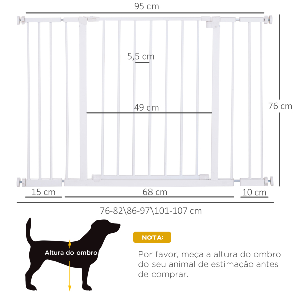 PawHut Barreira de Segurança para Animais de Estimação Extensível para Escadas e Portas Barreira de Segurança para Cães 76-107x76 cm Branco - Image 3