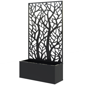 Outsunny Floreira de Metal com Ecrã de Privacidade com Ramos Decorativos Floreira de Parede ou Independente  61x23x113 cm Preto