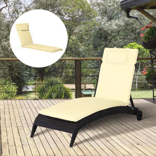Outsunny Almofada para Espreguiçadeira 198x53x5cm Almofada Suave para Espreguiçadeira Dobrável Acolchoada para Exterior Jardim Pátio Creme - Image 2