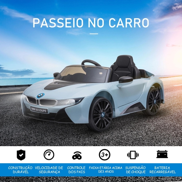 HOMCOM Carro Elétrico BMW I8 COUPE para Crianças com Bateria 6V Controlo Remoto e Manual Música MP3 e Faróis 115x72,5x46 cm Azul - Image 4