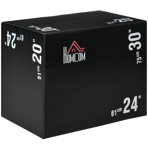 HOMCOM Caixa Pliometria com Fecho de Correr Caixa de Salto com 3 Diferentes Alturas Carga Máxima 120 kg 75x51x61 cm Preto