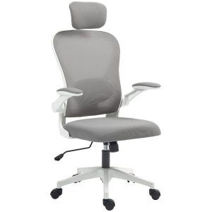 HOMCOM Cadeira de Escritório Giratória com Altura Ajustável Apoio para a Cabeça e Suporte Lombar Ajustáveis 58x63x115-125 cm Cinza