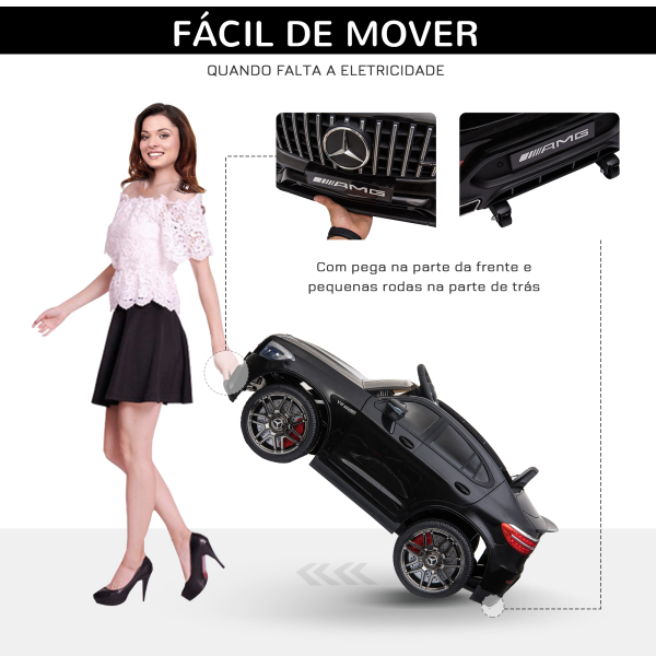HOMCOM Carro Elétrico Mercedes AMG 12V para Crianças de 3-5 Anos com Controle Remoto Música Luzes Abertura da Porta 115x70x55cm Preto - Image 5