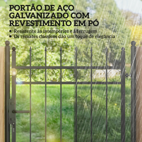 Outsunny Porta de Jardim 89x147,5 cm Porta para Vedação de Barra de Aço Galvanizado com Puxador Fechadura e 3 Chaves Preto - Image 4