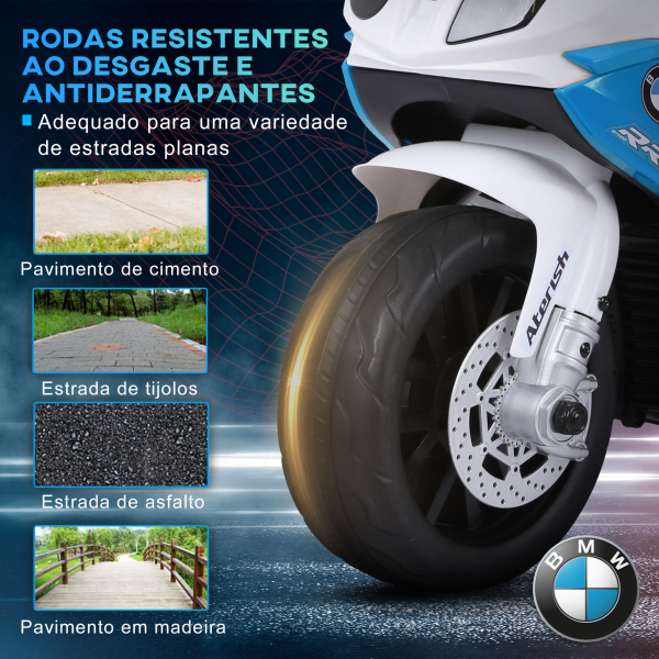 HOMCOM Mota Elétrica BMW para Crianças 6V com Faróis Música e Velocidade Máx. de 2,5 km/h 66x37x44 cm Azul - Image 6