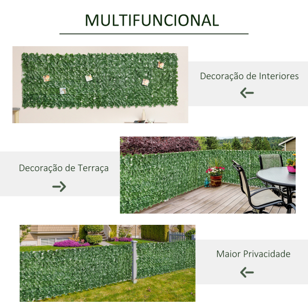 Outsunny Vedação Artificial em Rolo 3m Vedação de Privacidade para Balcão Jardim Exterior Planta Decorativa de Parede PE Verde - Image 5