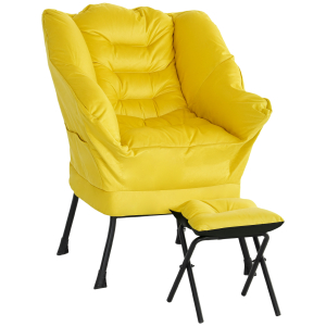 HOMCOM Poltrona Sala de Estar com Apoio para os Pés Poltrona Relax para Leitura com Bolsos Laterais 80x78x100 cm Amarelo