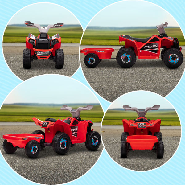 HOMCOM Quadriciclo Elétrico para Crianças com Reboque Bateria 6V de 18-36 Meses com Velocidade 2,5 km/h 106x41,5x48,5 cm Vermelho - Image 8