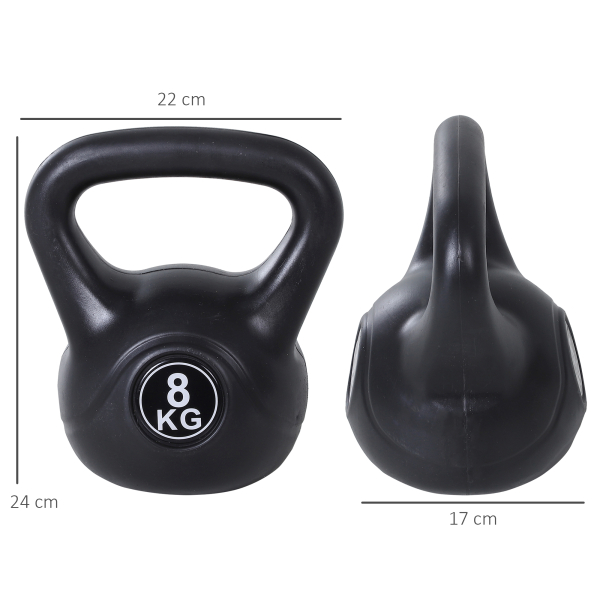 HOMCOM Peso Russo de 8 kg Kettlebell Preenchido de Areia com Punho Largo e Antiderrapante para Trenos em Casa e Ginásio 22x17x24 cm Preto - Image 3