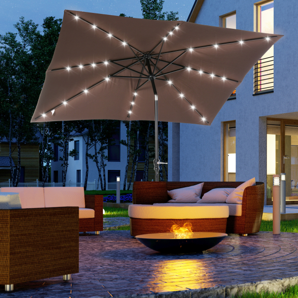 Outsunny Chapéu de Sol com Luzes LED 268x205x248 cm Chapéu de Sol de Jardim Inclinável até 45° e Abertura a Manivela Marrom - Image 2