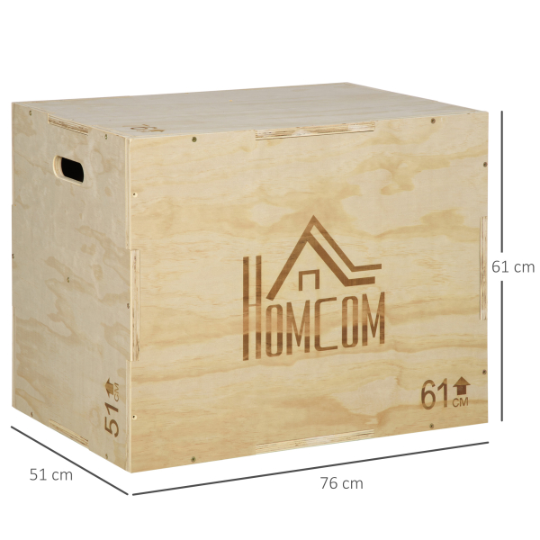 HOMCOM Caixa Pliometria de Madeira Caixa de Saltos com 2 Alças Recortadas Carga Máxima 120 kg 61x51x73 cm Madeira - Image 3