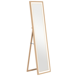 HOMCOM Espelho de Pé com Luz LED 40x160 cm Espelho de Corpo Inteiro com Iluminação de 3 Cores Tátil Função de Memória Madeira