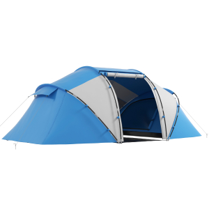 Outsunny Tenda de Campismo Familiar para 4-6 Pessoas Tenda Dobrável Impermeável para Praia Parque 430x240x170 cm Azul e Branco