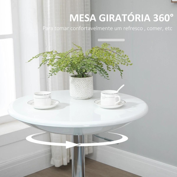 HOMCOM Mesa de Bar com Altura Regulável Giratória 360° com Base Redonda Mesa Alta de Aço Moderna para Cozinha Sala de Jantar Cafeteria 61x61x76-97cm Branco - Image 4