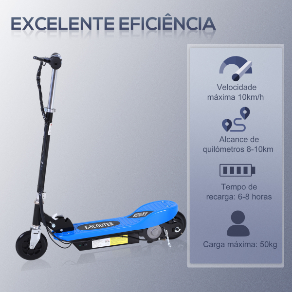 HOMCOM Trotinete Elétrica Dobrável para Crianças e Adolescentes acima de 7 Anos Velocidade de 10km/h Trotinete Elétrica com Guiador Ajustável e Freios Carga Máxima 50kg 78x37x89-95cm Azul - Image 7