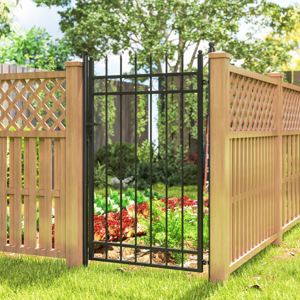 Outsunny Porta de Jardim 89x147,5 cm Porta para Vedação de Barra de Aço Galvanizado com Puxador Fechadura e 3 Chaves Preto - Image 7