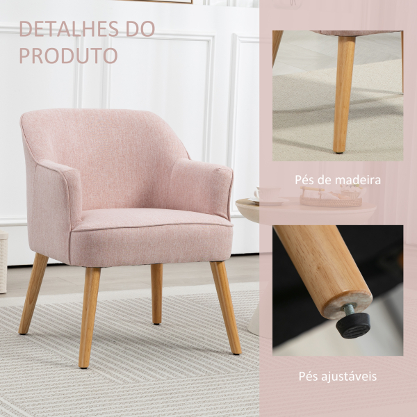 HOMCOM Poltrona Estilo Nórdico Estofada em Linho com Pés de Madeira para Dormitório Escritório Estúdio 64,5x65x79,5 cm Rosa - Image 5