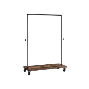 Varão de roupas VASAGLE para quarto, cabideiro resistente, cabideiro industrial com rodízios e prateleira, trilho superior com capacidade para 90 kg, lavanderia, loja de varejo, marrom rústico e preto HSR65BXV1
