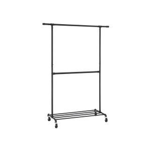 Cabideiro industrial sobre rodas SONGMICS, carga máxima de 110 kg, haste dupla para pendurar roupas, display comercial resistente, preto HSR62BK