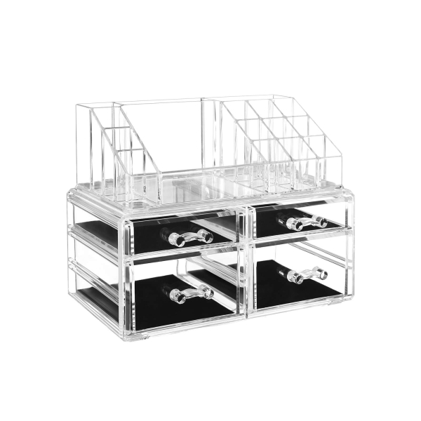 Organizador de maquiagem de acrílico SONGMICS, armazenamento de joias e cosméticos com 4 gavetas transparentes, caixas de exposição, conjunto de 2 peças JKA005TP - Image 2