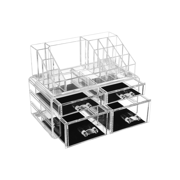 Organizador de maquiagem de acrílico SONGMICS, armazenamento de joias e cosméticos com 4 gavetas transparentes, caixas de exposição, conjunto de 2 peças JKA005TP - Image 3