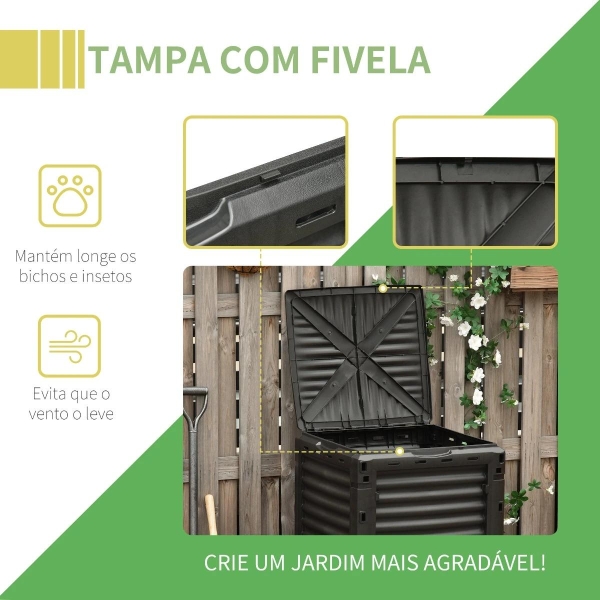 Outsunny Compostor Orgânico de 300L de capacidade para a Produção de Fertilizante de Jardim com 48 Respiradouros 60,5x60,5x81,5cm Preto - Image 6