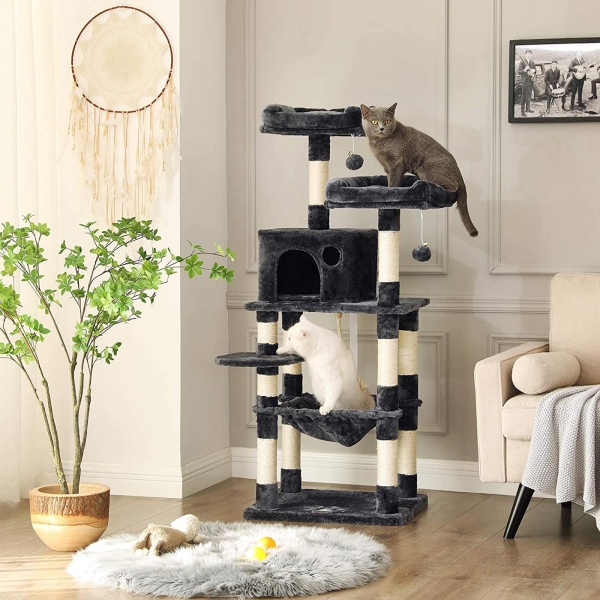 árvore para gatos estável com dois descansos acolchoados | FEANDREA | 140 x 61 x 51 cm | cinzento fumado | PCT15GYZ. - Image 2