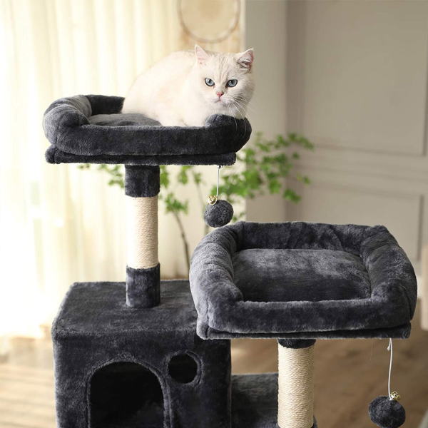 árvore para gatos estável com dois descansos acolchoados | FEANDREA | 140 x 61 x 51 cm | cinzento fumado | PCT15GYZ. - Image 3