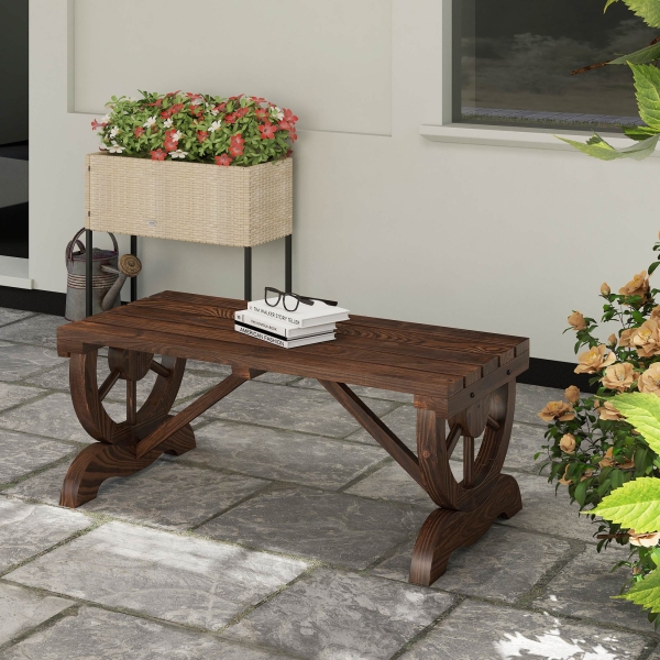 Outsunny Banco de Jardim de 2 Lugares Banco de Madeira com Rodas Decorativas Rústico Capacidade 250 kg 98x50x39,5 cm Castanho Rústico - Image 9