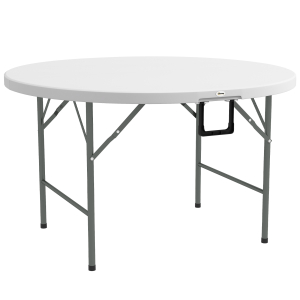 Outsunny Mesa de Jardim Redonda Mesa de Varanda Dobrável com Estrutura de Aço e Bancada de HDPE Ø122x73 cm Branco