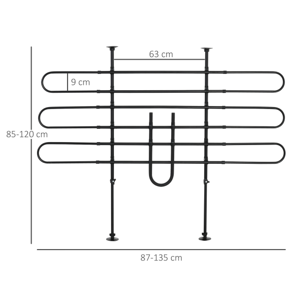 PawHut Grade de Segurança de Carro para Cães Ajustável em Largura e Altura 87-135x85x120cm Grade Separadora para Porta Malas de Carro Universal Metal Preto - Image 3