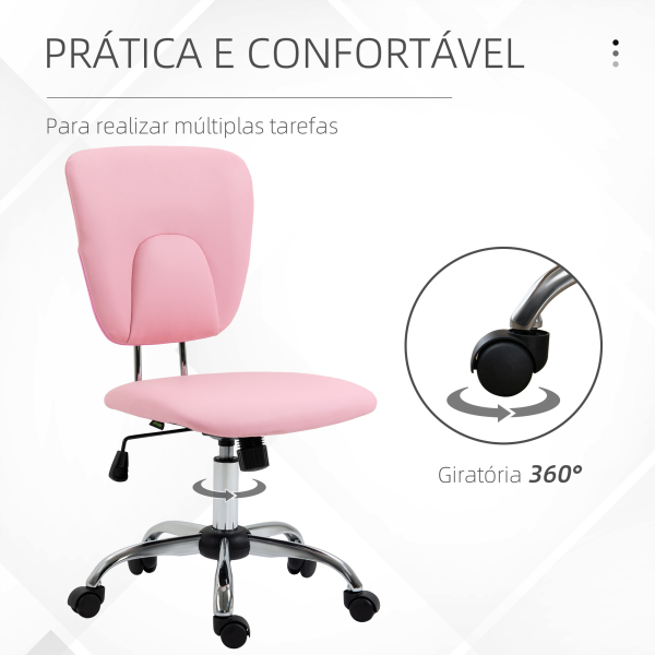 Vinsetto Cadeira de Escritório Giratória de Couro PU com Altura Ajustável e Função Basculante 50x54x87,5-96,5 cm Rosa - Image 7