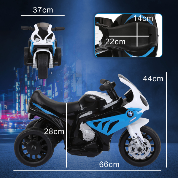 HOMCOM Mota Elétrica BMW para Crianças 6V com Faróis Música e Velocidade Máx. de 2,5 km/h 66x37x44 cm Azul - Image 3
