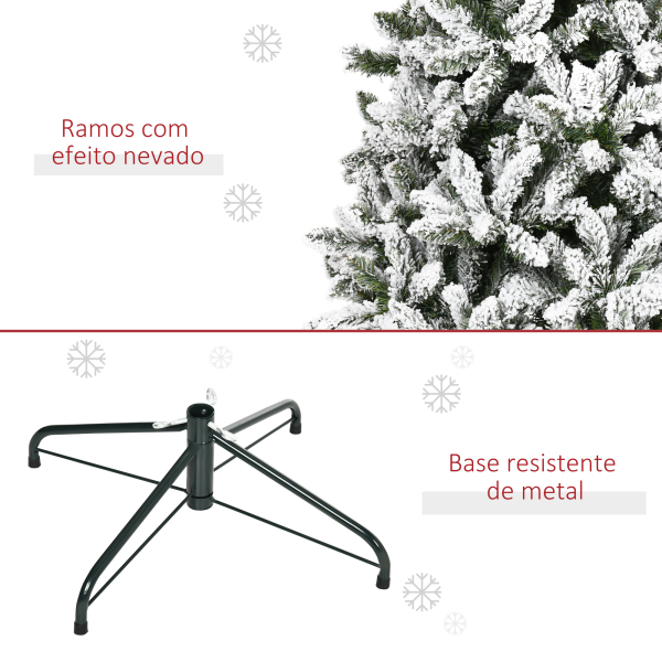 HOMCOM Árvore de Natal Artificial 225 cm com Neve Ignífugo com 1300 Ramos Folhas de PVC Base Dobrável Verde - Image 8